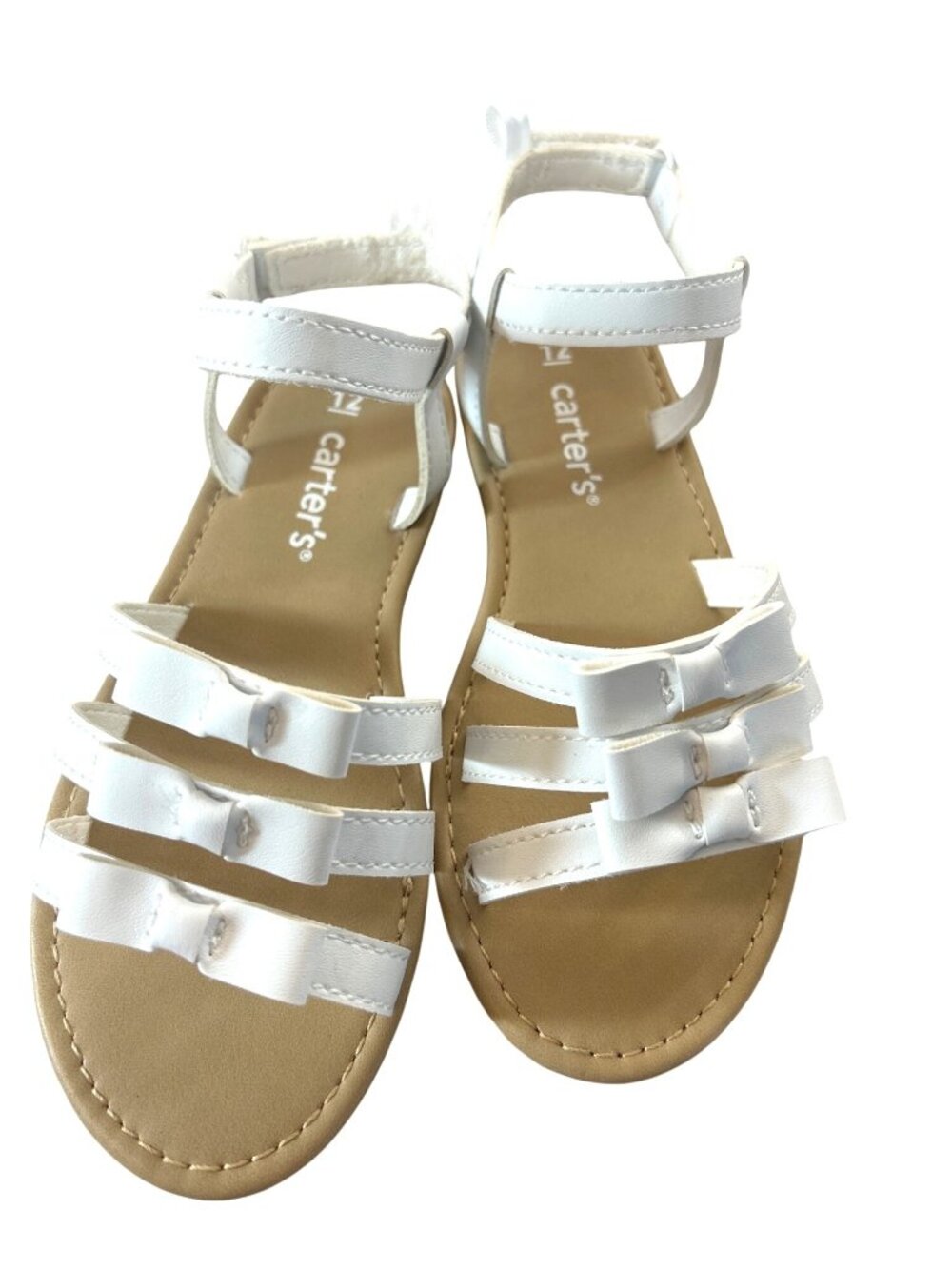 Carters Girls Sandals White Bows Hook n Latch Back Size 12